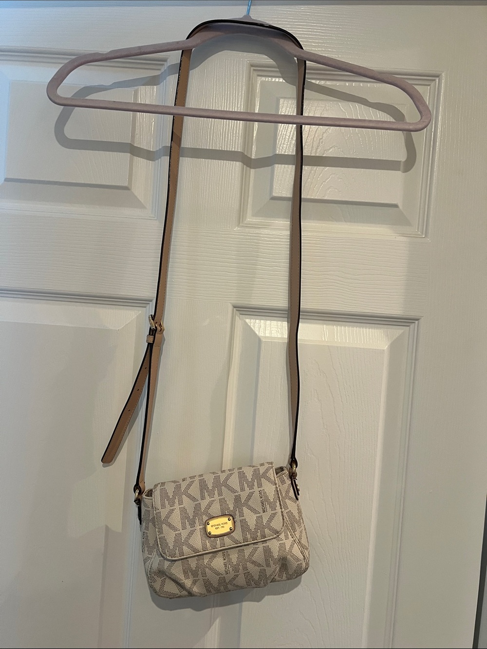 Michael Kors Cream/Tan MK Monogram Crossbody Bag